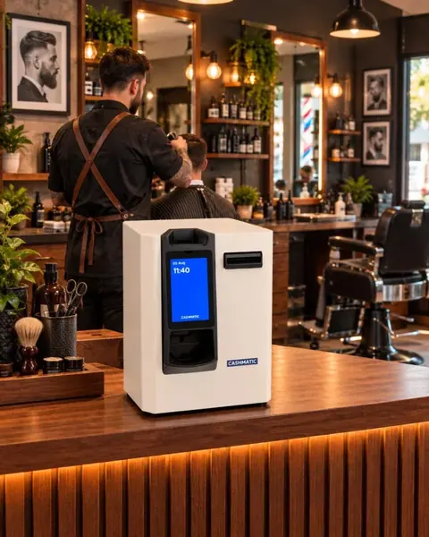 Monnayeur automatique à l'accueil d'un salon de barbier